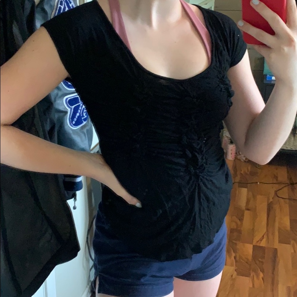 Black ruffled shirt